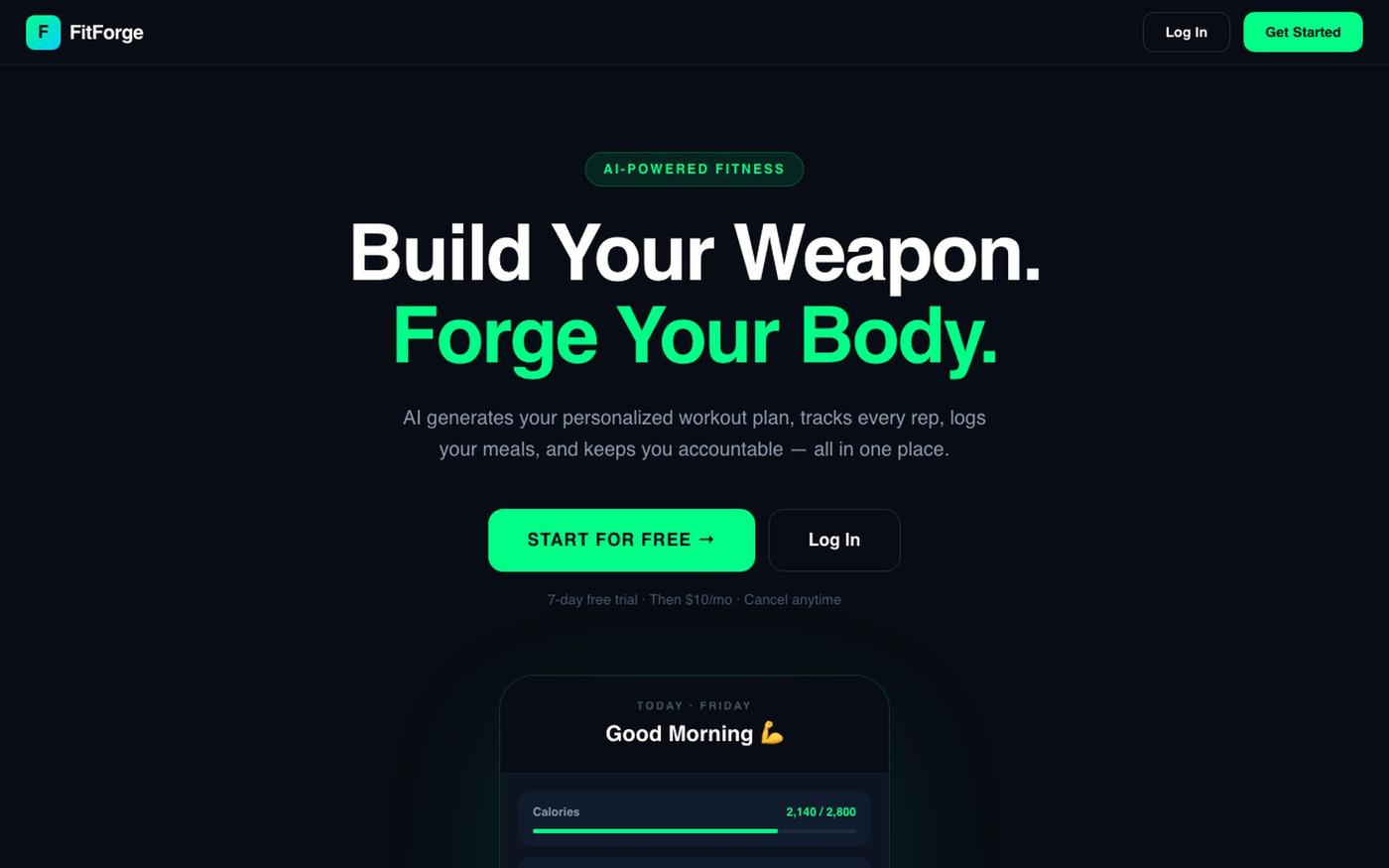 FitForge AI — Build Your Weapon — screenshot