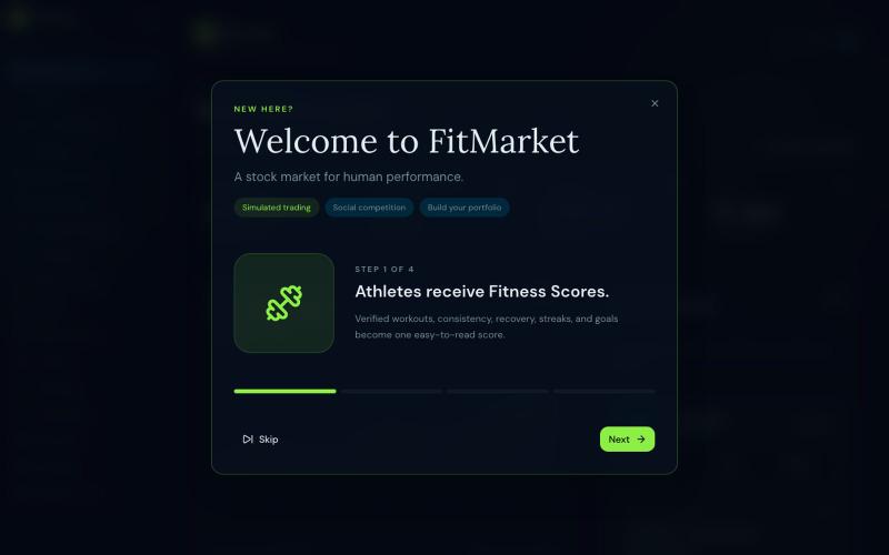FitMarket · Invest in performance — screenshot