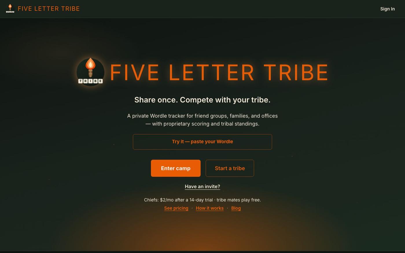 Five Letter Tribe | Share once. Compete with your tribe. — screenshot