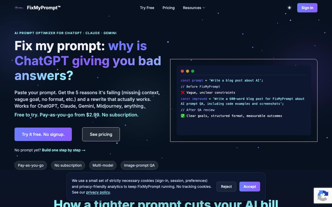 Fix My Prompt: AI Prompt Optimizer for ChatGPT, Claude & Gemini — screenshot
