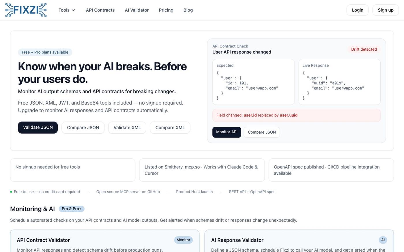 Fixzi - Free JSON, XML & API Developer Tools — screenshot