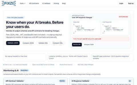Fixzi - Free JSON, XML & API Developer Tools — screenshot