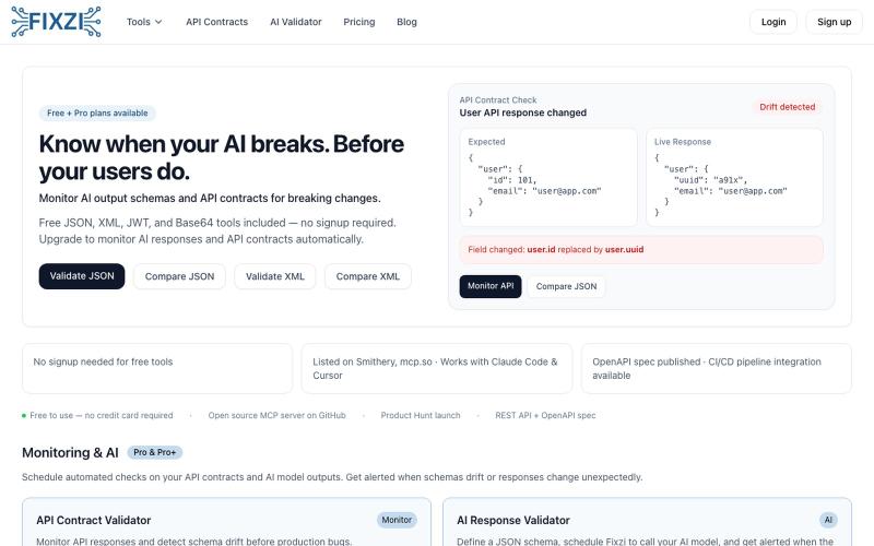 Fixzi - Free JSON, XML & API Developer Tools — screenshot