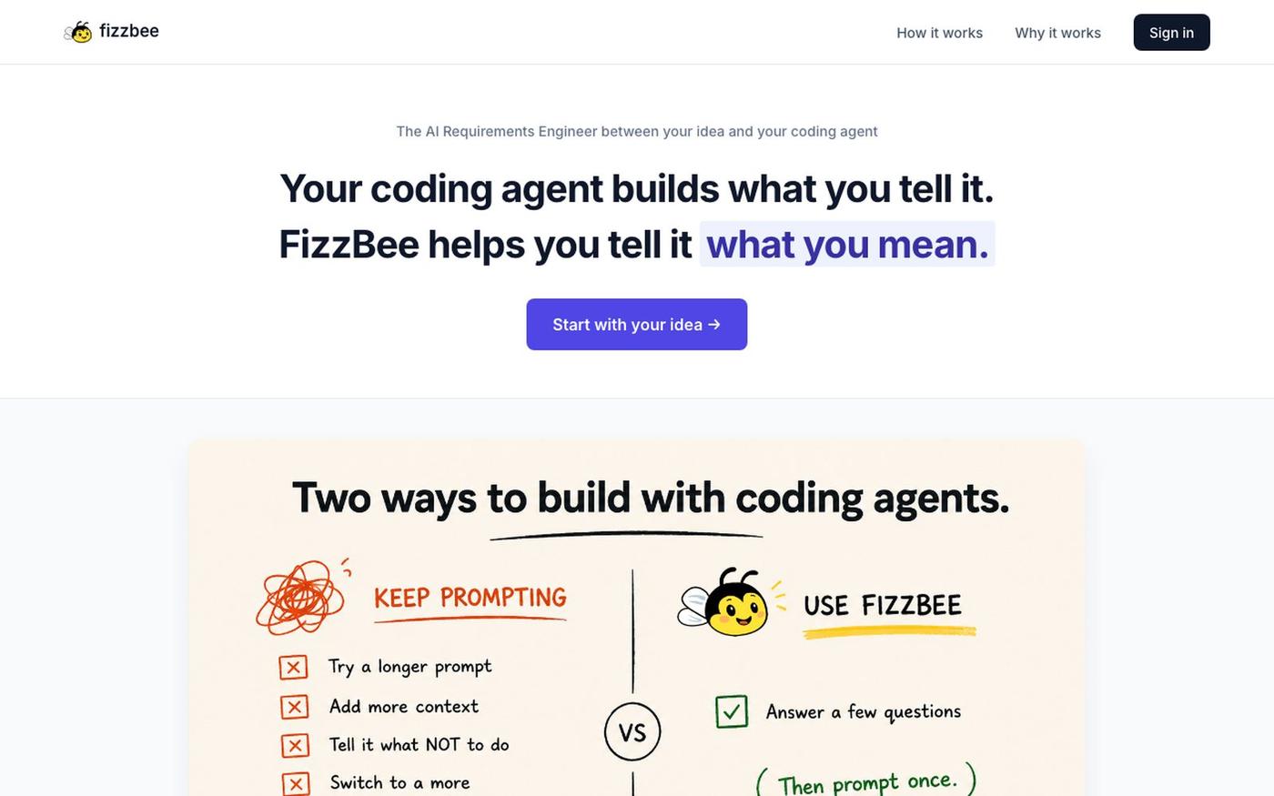 FizzBee — the AI Requirements Engineer between your idea and your coding agent — screenshot