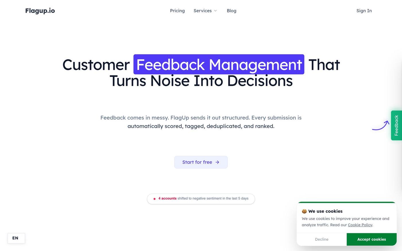 Customer Feedback Management and Churn Insights | FlagUp — screenshot