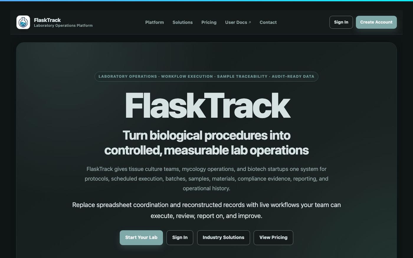 FlaskTrack Laboratory Operations Platform — screenshot