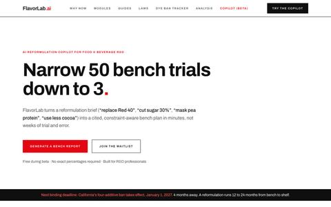 FlavorLab.ai: Reformulation intelligence for food R&D — screenshot