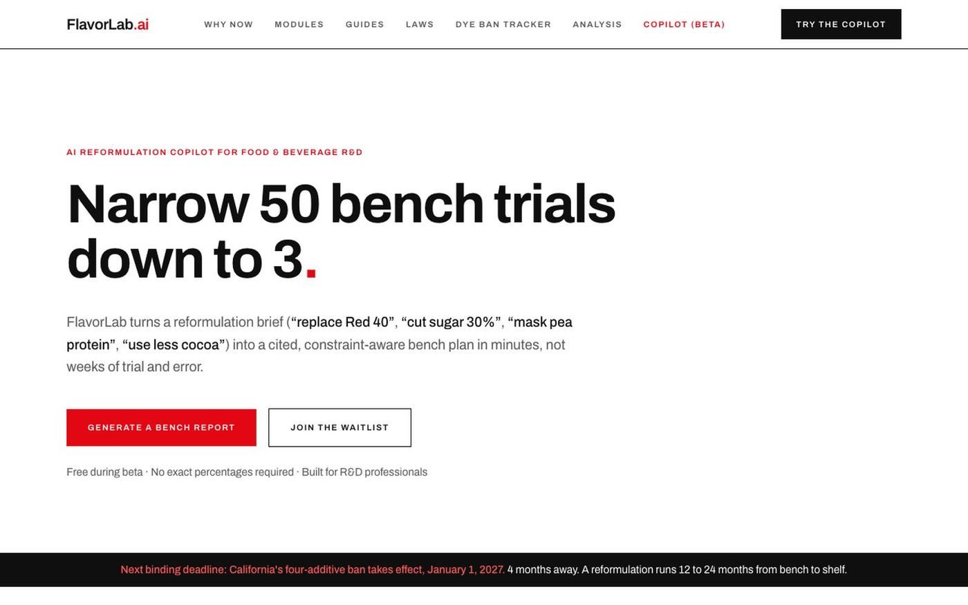 FlavorLab.ai: Reformulation intelligence for food R&D — screenshot