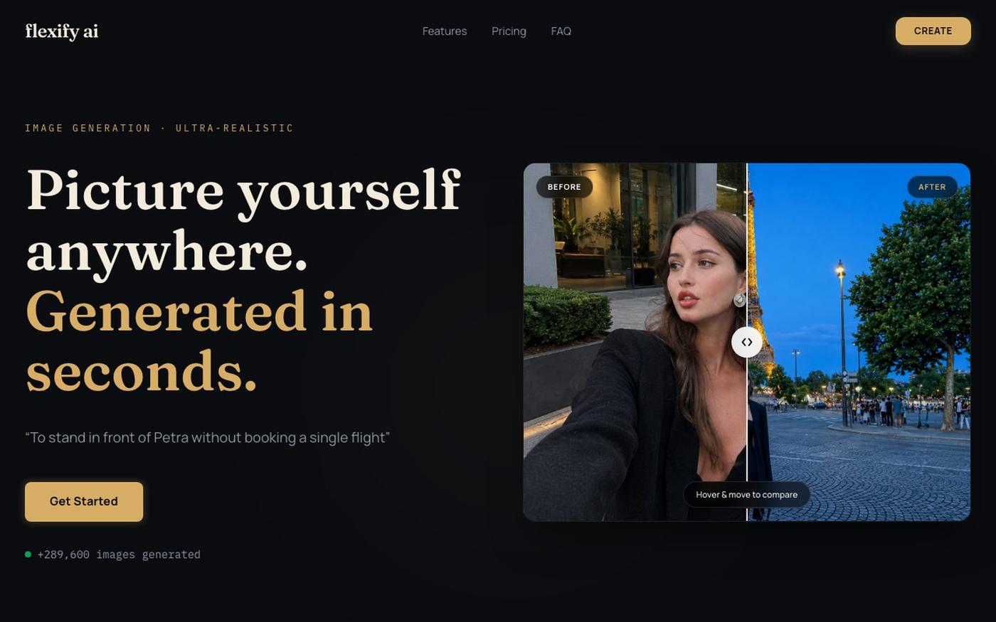 flexify ai — Picture yourself anywhere. Generated in seconds. — screenshot