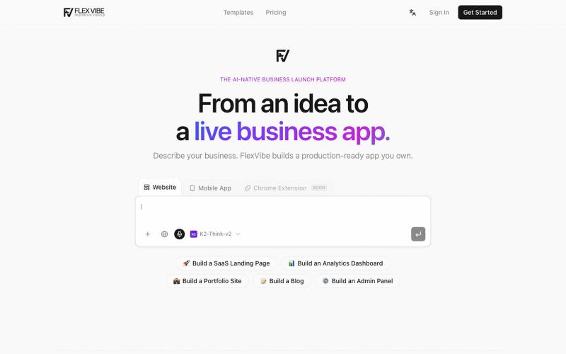 FlexVibe: Build and Launch Your Business App with AI — screenshot