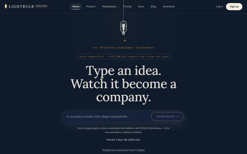 Lightbulb — AI Agents for Autonomous Businesses — screenshot