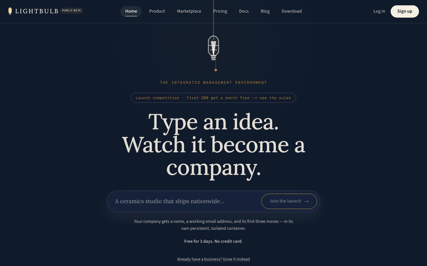 Lightbulb — AI Agents for Autonomous Businesses — screenshot