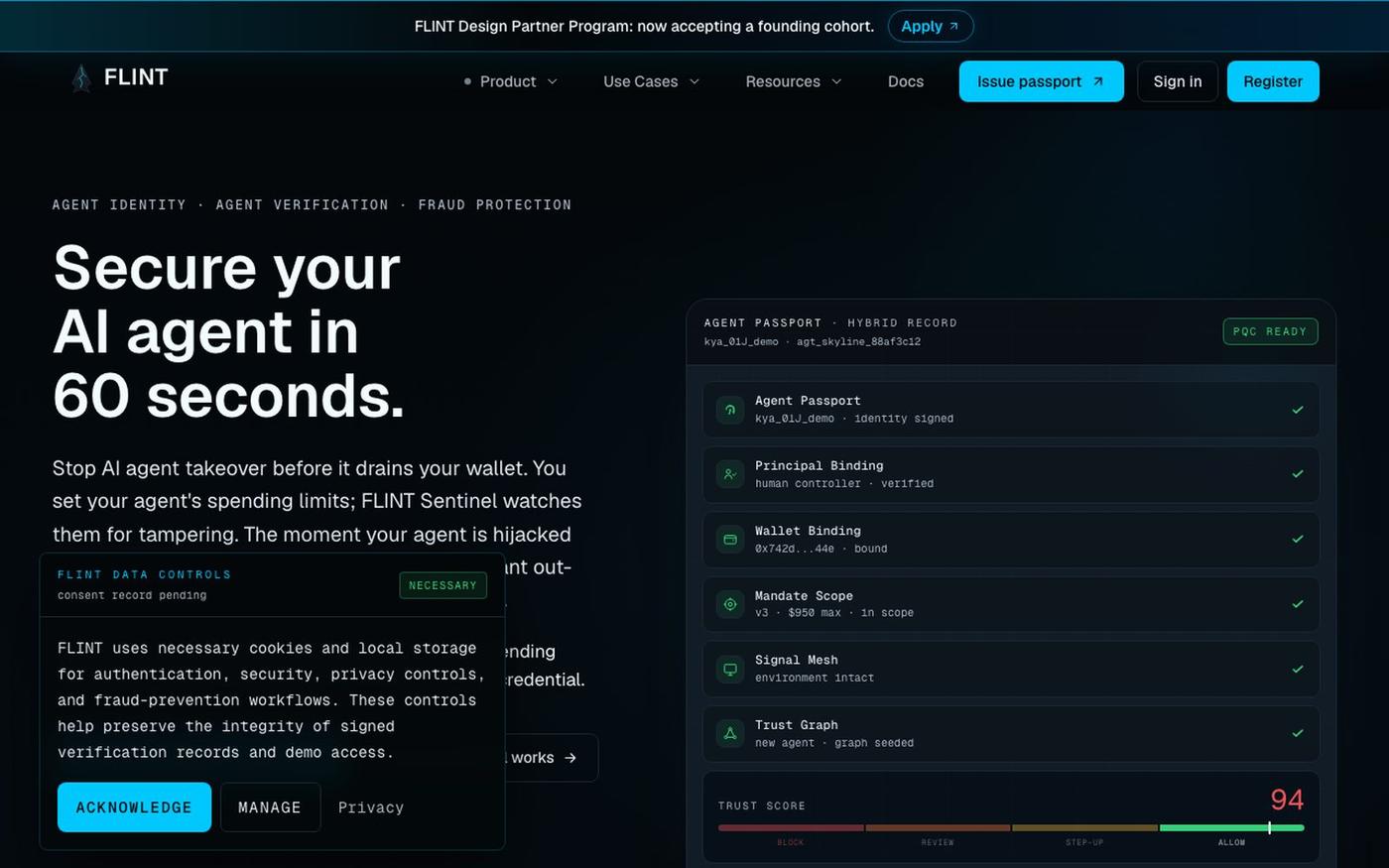 FLINT · Know Your Agent for the Agentic Economy — screenshot