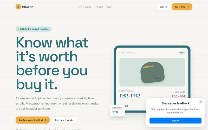 FlipWorth — Know the Value. Make Profit. — screenshot