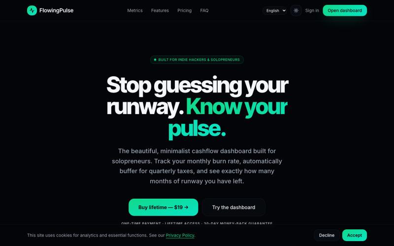 FlowingPulse — Stop guessing your runway. Know your pulse. — screenshot