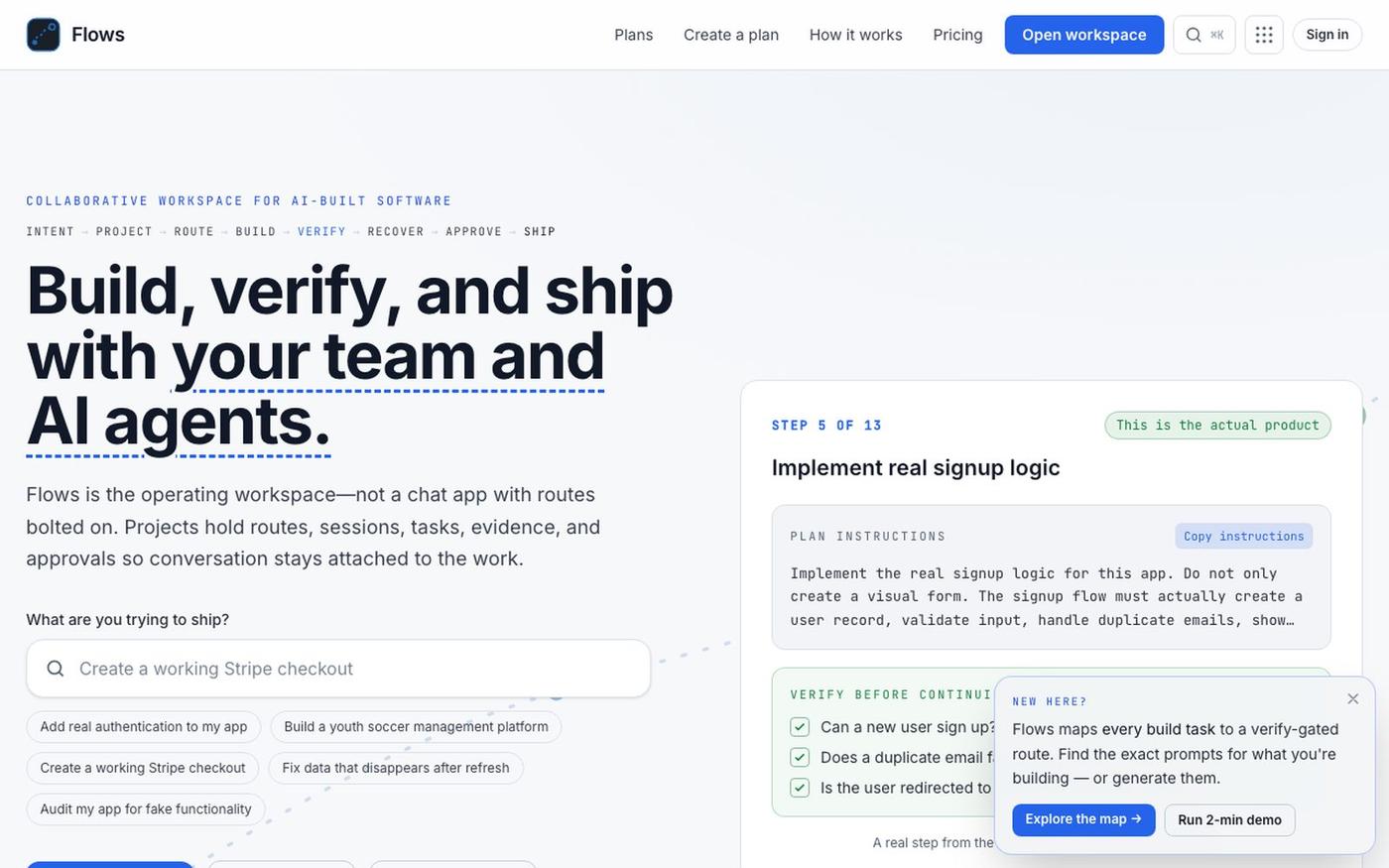 Flows — Build, verify, and ship with people and AI agents — screenshot