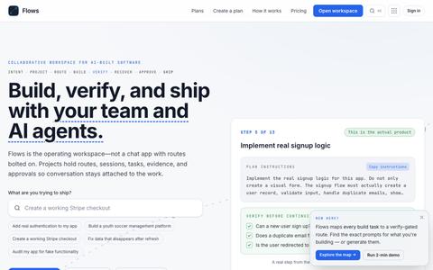 Flows — Build, verify, and ship with people and AI agents — screenshot