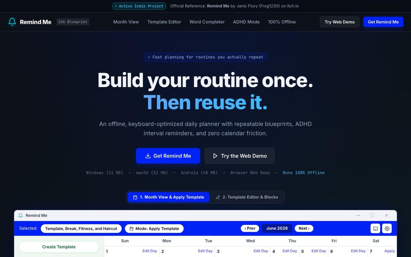 Remind Me: 24h Blueprint — Fast, Repeatable Routine Planner — screenshot
