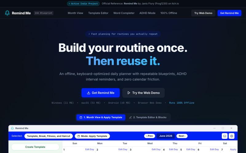 Remind Me: 24h Blueprint — Fast, Repeatable Routine Planner — screenshot