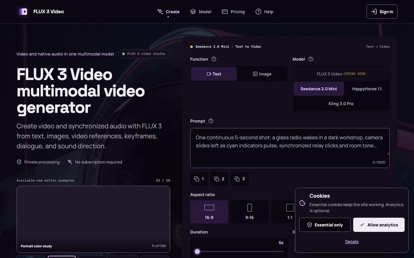 FLUX 3 Video Generator — Cinematic Video with Native Audio — screenshot