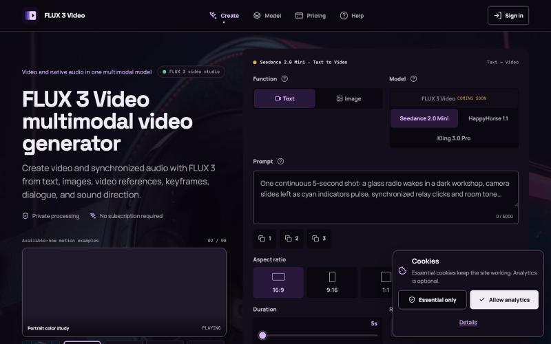 FLUX 3 Video Generator — Cinematic Video with Native Audio — screenshot