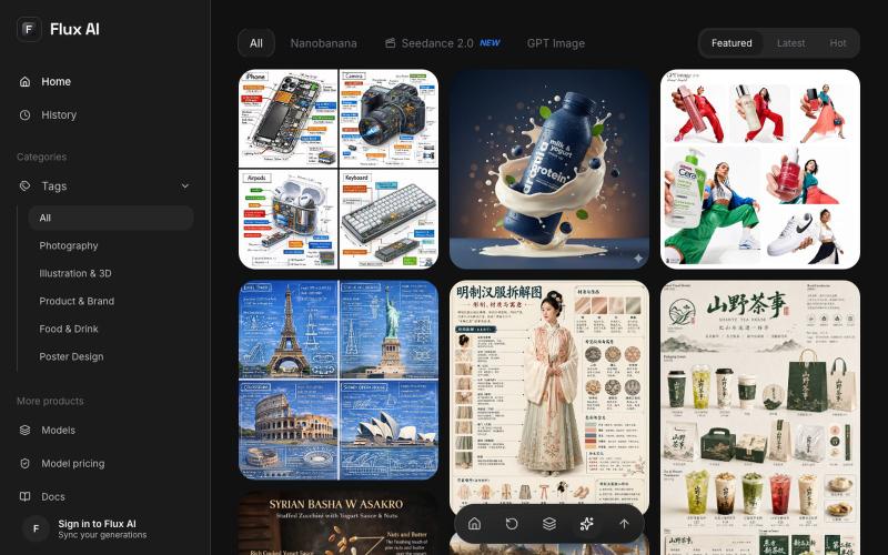 Flux AI - Create from high-signal AI image prompts — screenshot