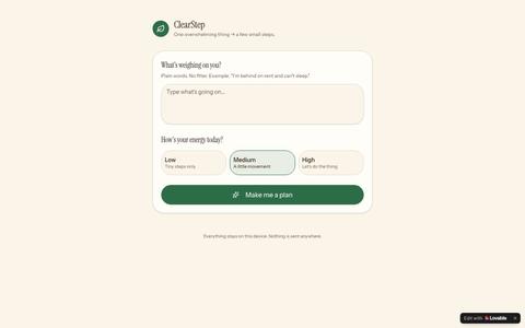 ClearStep — Turn overwhelm into simple next steps — screenshot