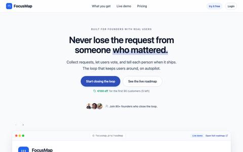 FocusMap | Public Roadmap and Feature Request Tool for Solo Founders — screenshot