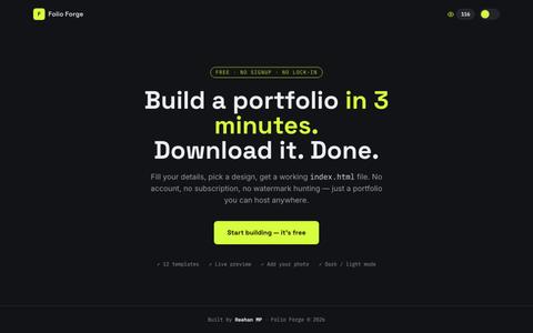 Folio Forge — Build a portfolio in 3 minutes, no signup — screenshot