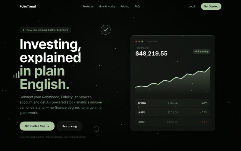 FolioTrend — AI Investing App for Beginners | Portfolio Tracker & Stock Research — screenshot