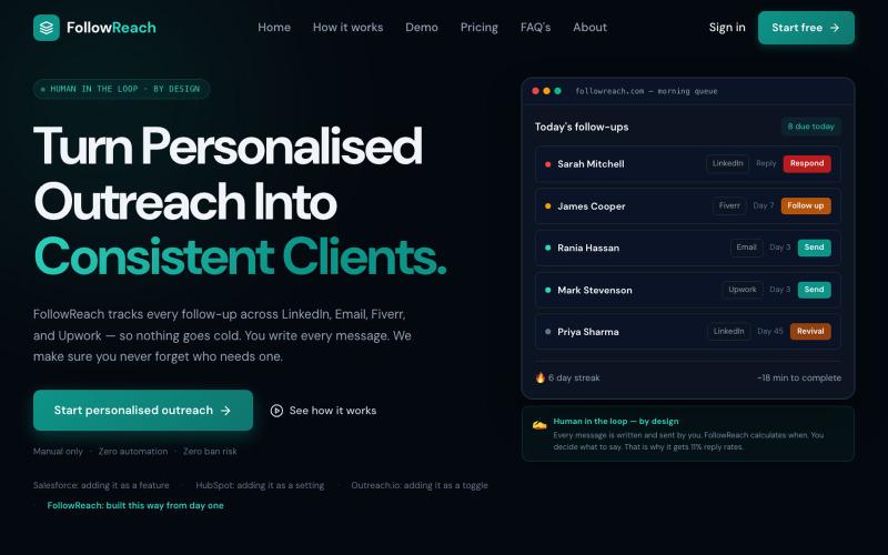 FollowReach — Personalised Outreach Tracker for Freelancers — screenshot