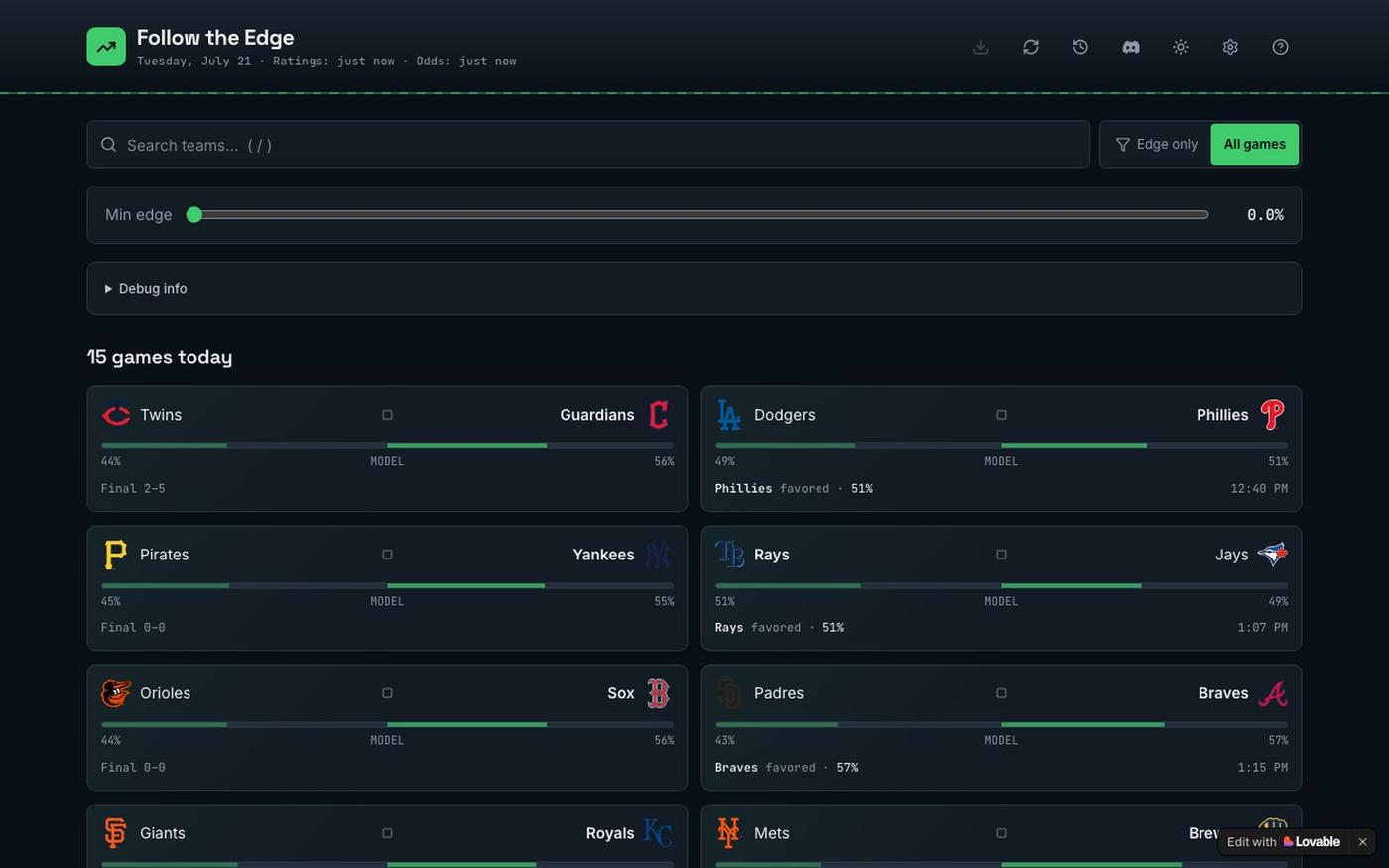 Follow the Edge — MLB betting analysis — screenshot