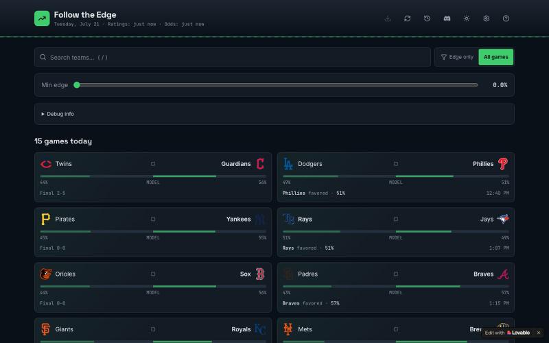 Follow the Edge — MLB betting analysis — screenshot