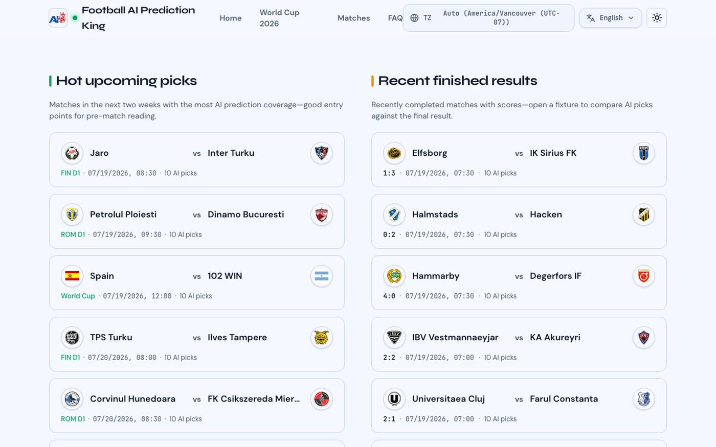 Football AI Predictions, 2026 World Cup Picks & Match Analysis — screenshot