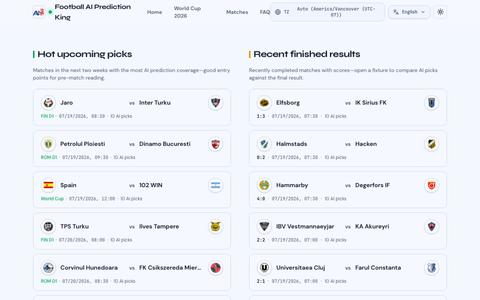 Football AI Predictions, 2026 World Cup Picks & Match Analysis — screenshot