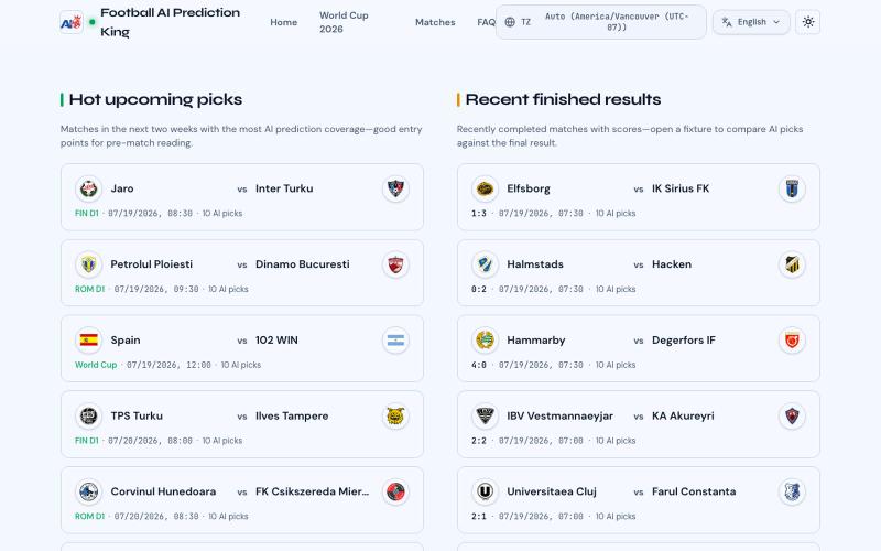 Football AI Predictions, 2026 World Cup Picks & Match Analysis — screenshot