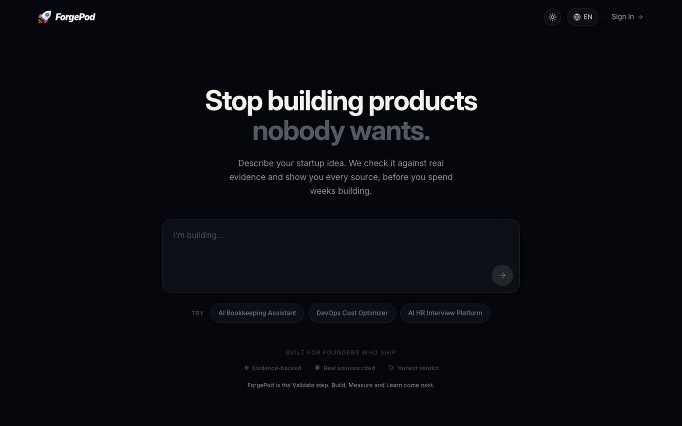 ForgePod — Stop building products nobody wants — screenshot