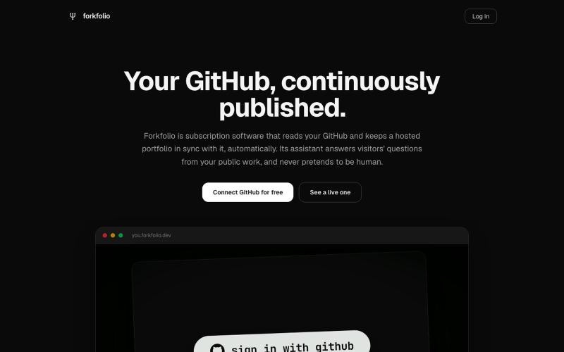 Forkfolio · Your GitHub, alive — screenshot