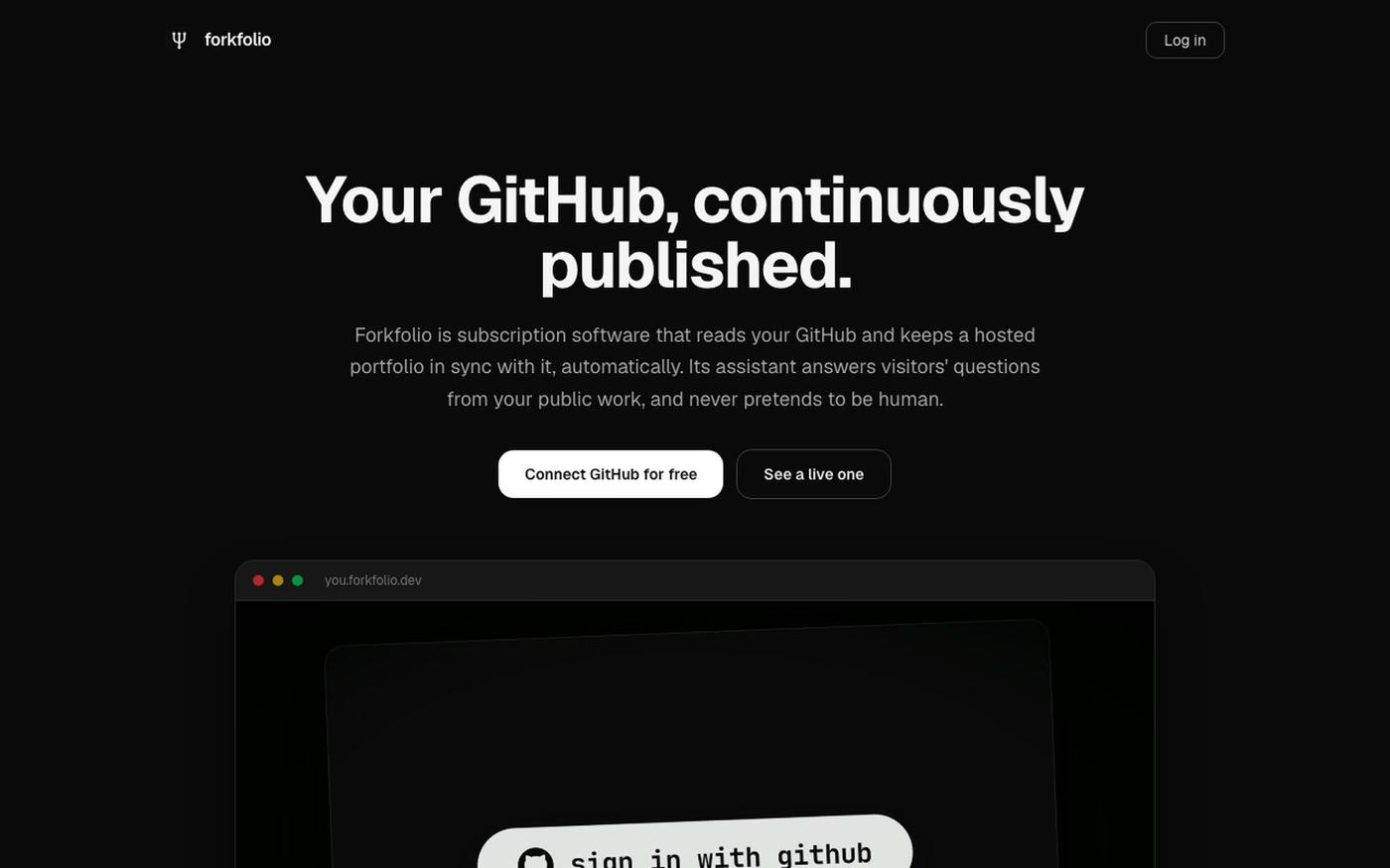 Forkfolio · Your GitHub, alive — screenshot