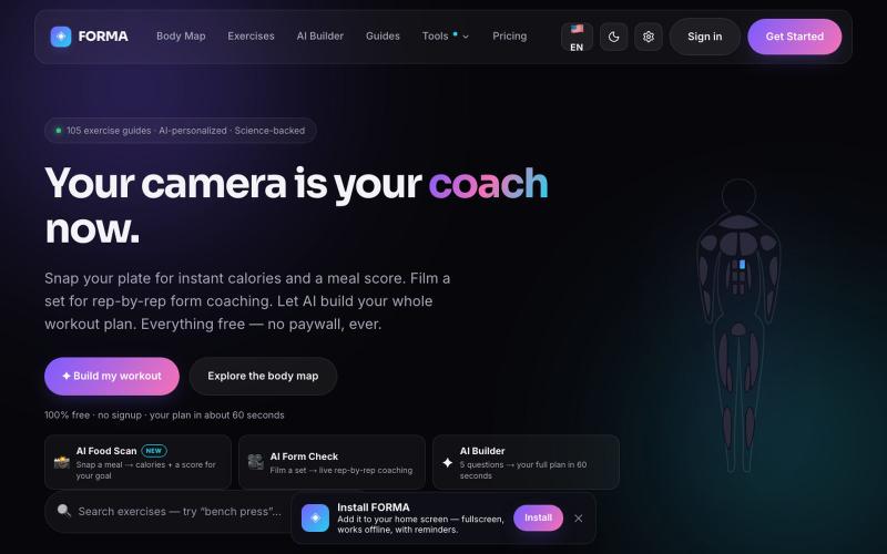 FORMA — AI Fitness Platform: Workouts & 3D Muscle Map — screenshot
