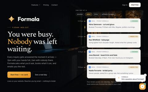 AI receptionist for small business websites | Formala — screenshot