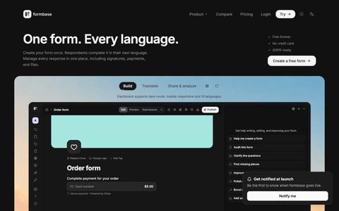 formbase — Free multilingual AI form builder, in seconds — screenshot