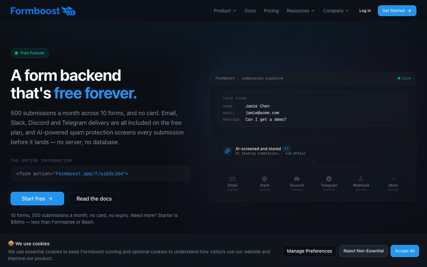 Free Form Backend for Developers | Formboost — screenshot