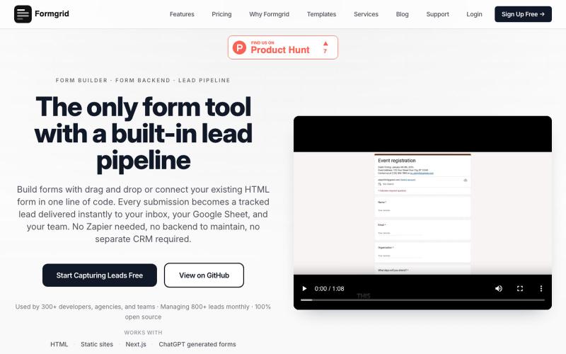 Formgrid: Lead Capture Form Builder for Static Sites — screenshot