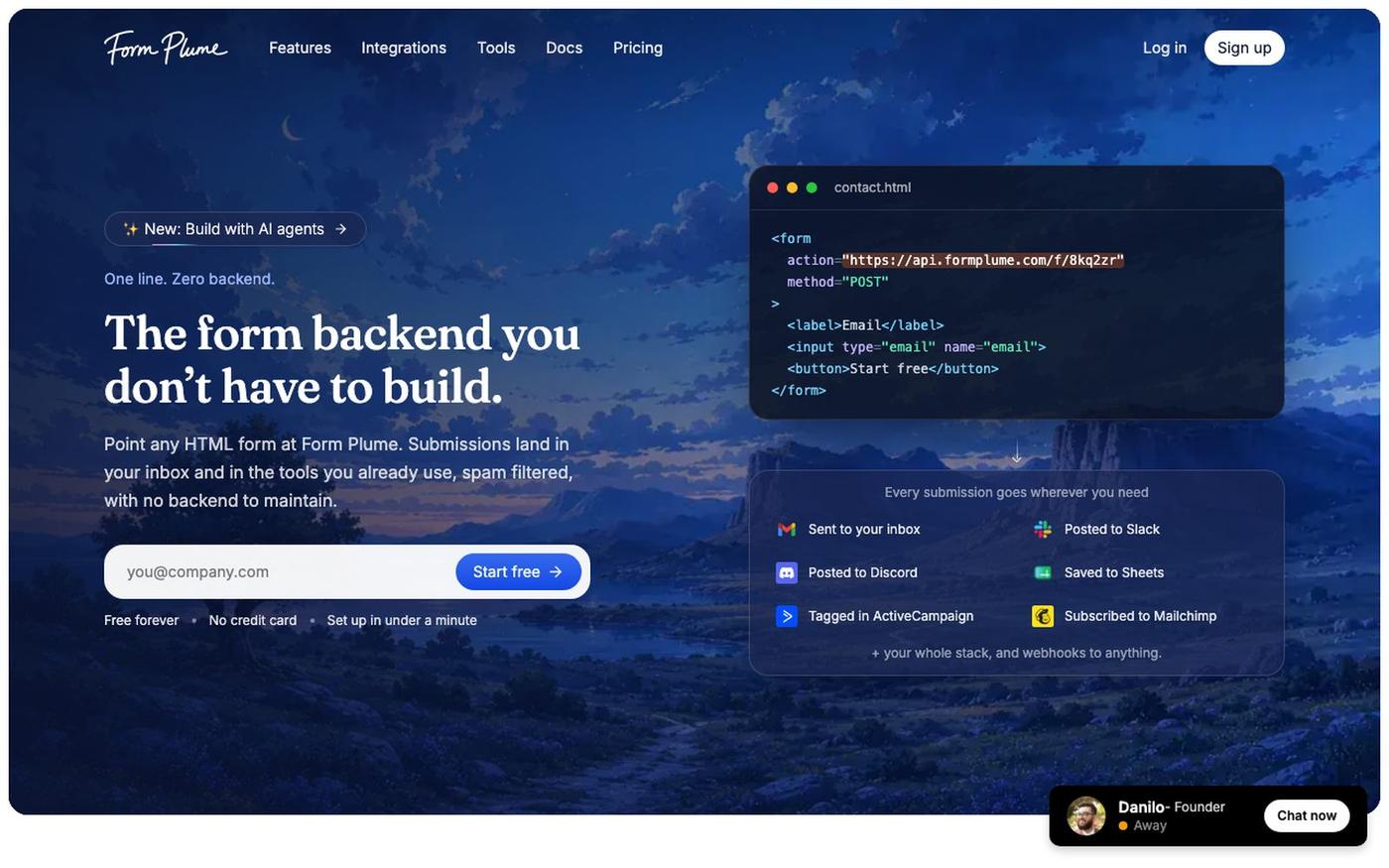 Form Plume - Free Form Backend for HTML Forms — screenshot
