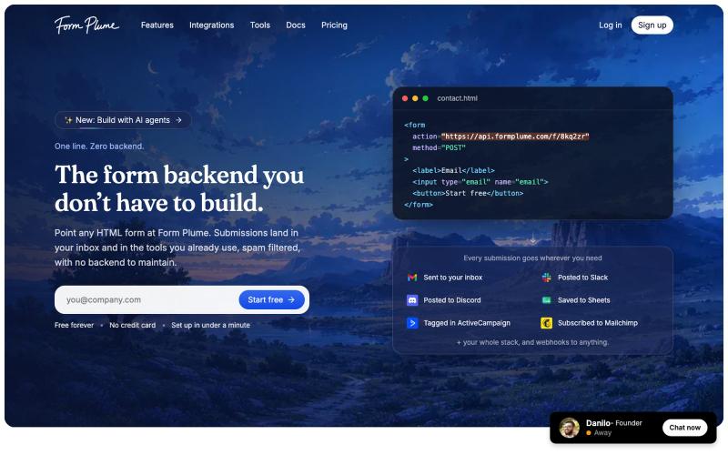 Form Plume - Free Form Backend for HTML Forms — screenshot