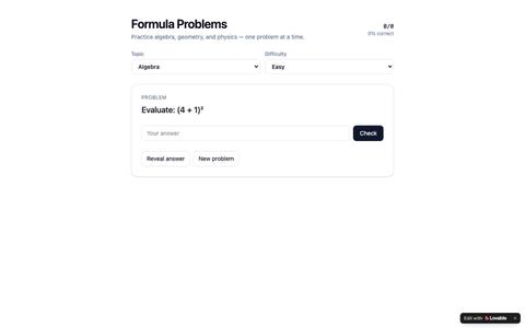 Formula Problem Generator — screenshot