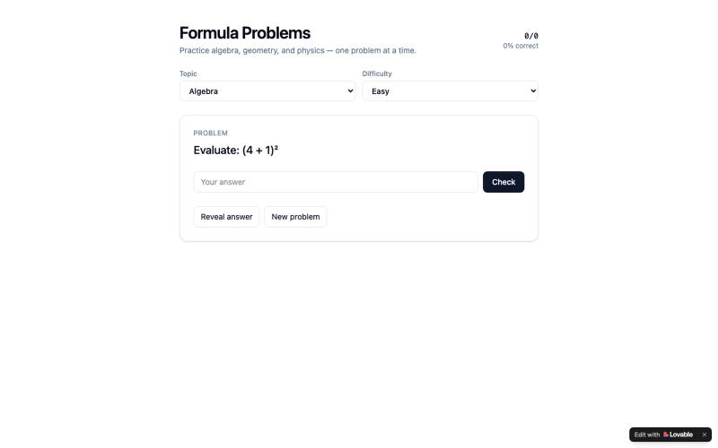 Formula Problem Generator — screenshot