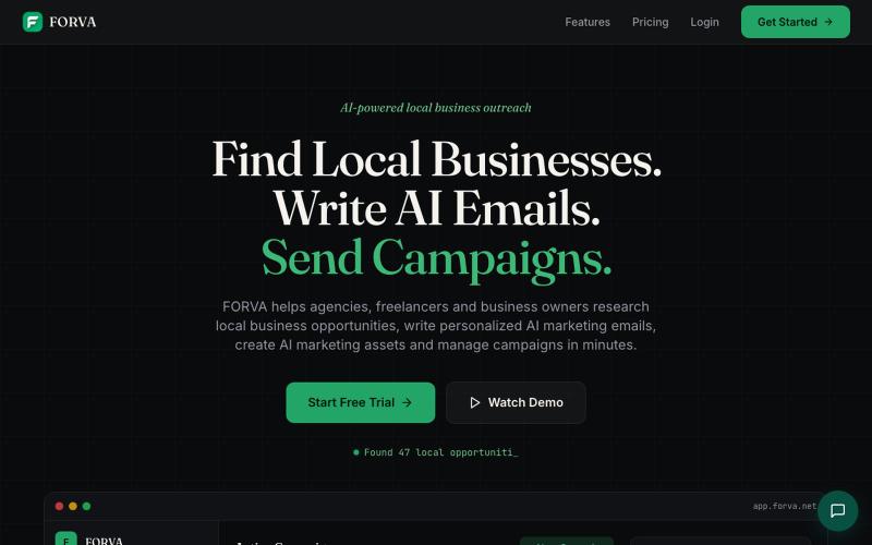 FORVA - AI-Powered Local Business Outreach Platform — screenshot