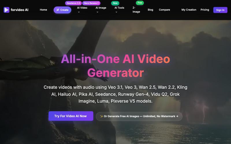 forvideo.ai — AI Video Generator + Free Unlimited AI Image Generator (No Waterma — screenshot